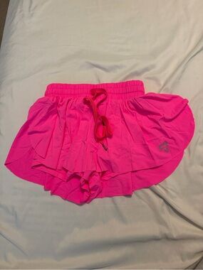 Women's Hot Pink Athletic Ruffle Shorts with Drawstring